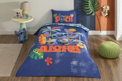 Постільна білизна TAC Ranforce Disney Stitch Aloha дитяча з простирадлом на резинці p-60323560 фото