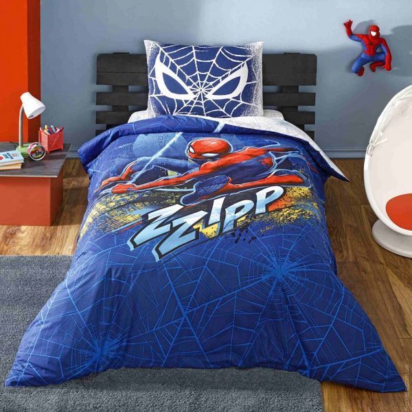 Постельное белье TAC Ranforce Disney Spiderman blue City с простыней на резинке p-60290560 фото