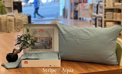 Постільна білизна TAC Premium Basic Stripe сатин aqua євро p-60287116 фото