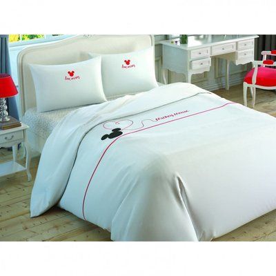 Постільна білизна TAC Ranforce Mickey Embroidery євро з простирадлом на резинці p-60262274 фото