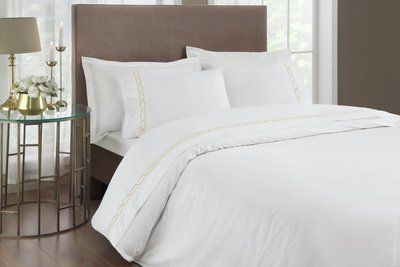 Постільна білизна TAC Delux Diamond beige із вишивкою євро. р-60283572 фото